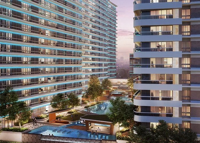 Residential towers at dusk