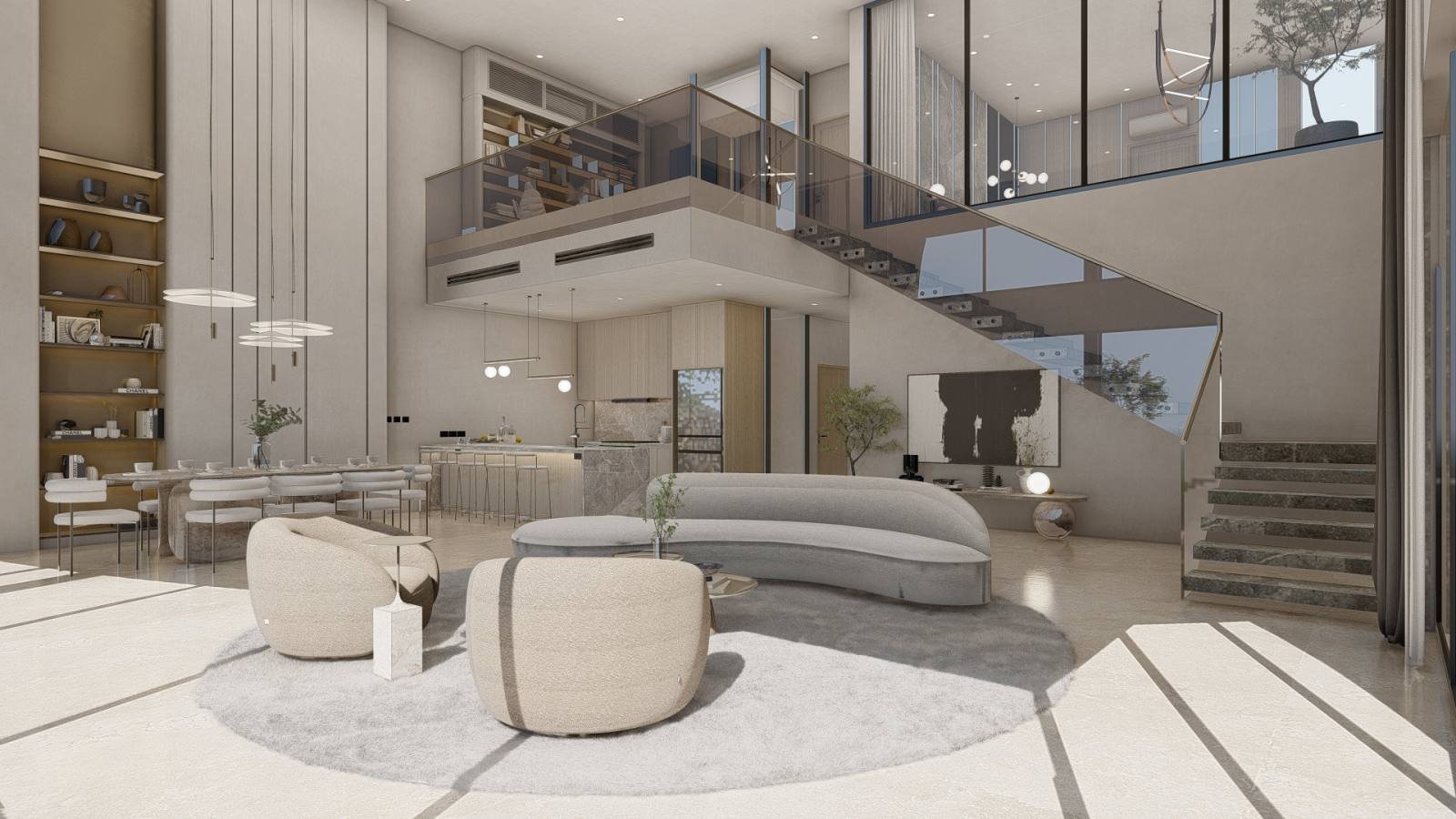 Villa living, dining and kitchen (artist's perspective)