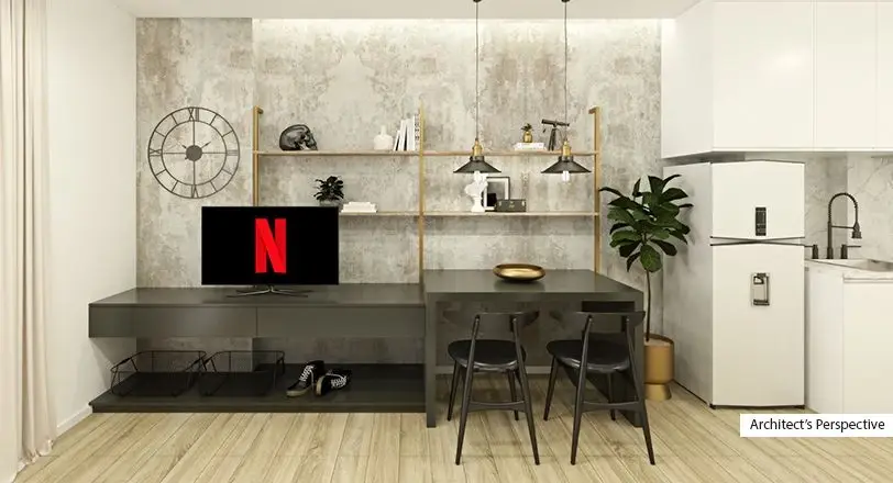 Studio model unit living area