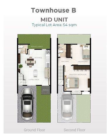 Model B (2BR / 1T&B + Powder Room) floor plan