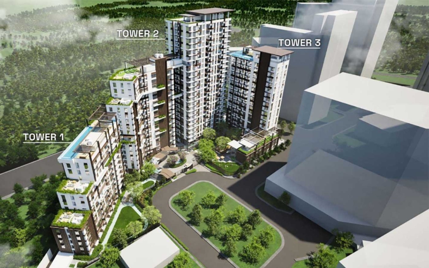 Three towers above the retail podium